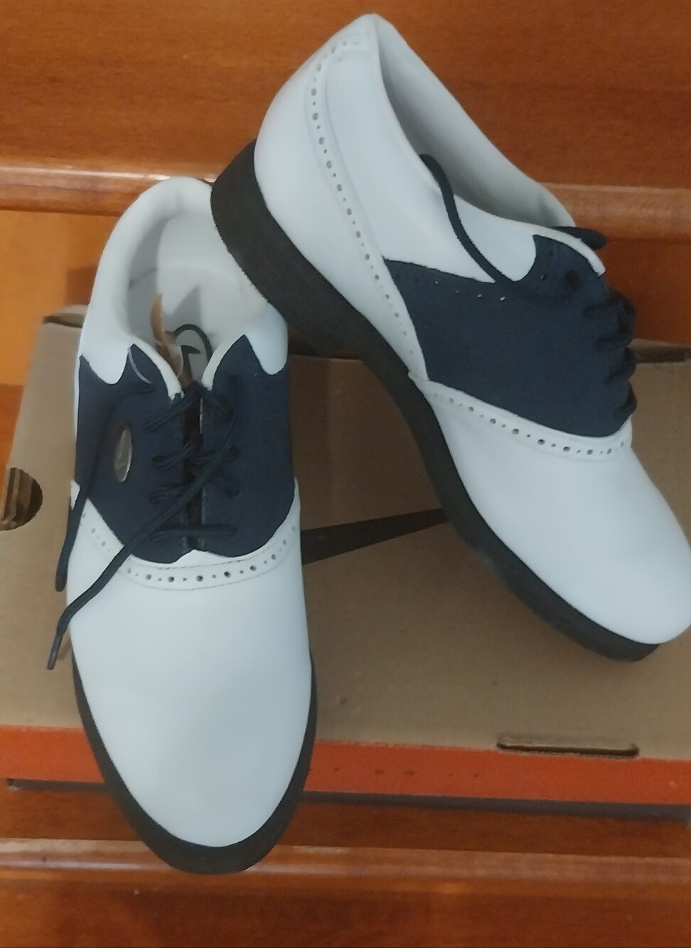 Brand New Nike Leather Two-Tone White and Navy Shoes